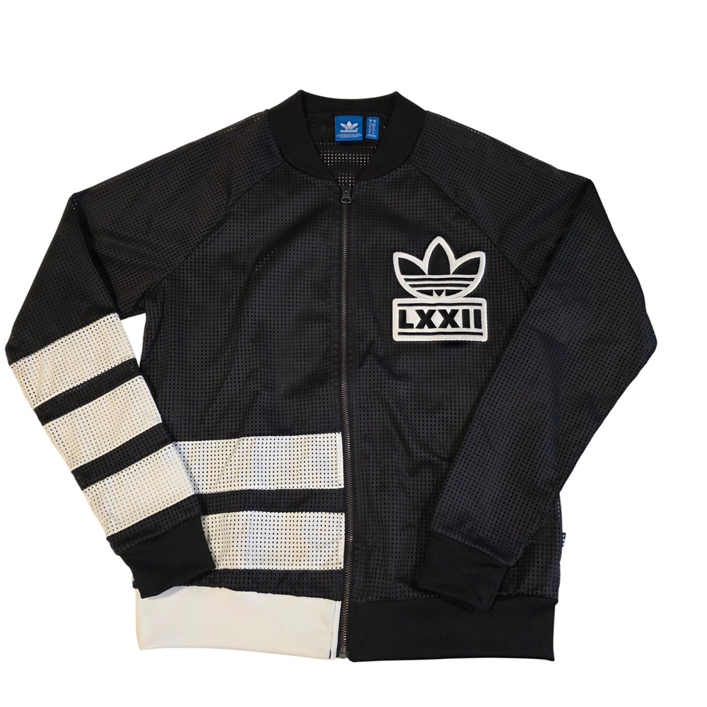 Adidas Originals Mesh Bomber Track Jacket Womens Small Black White LXXII Trefoil